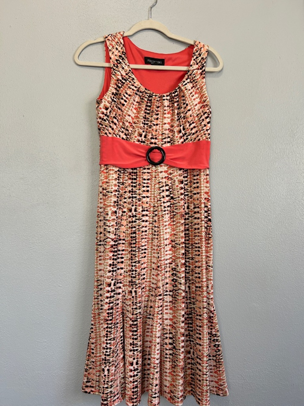 Perceptions Coral Print Sleeveless Belted Maxi Dress